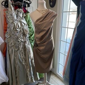 Eliza J One-Shoulder Taupe Dress